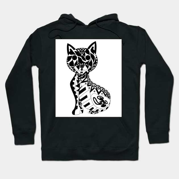 the mandala cat in cute kawaii pattern ecopop zentangle ink wallpaper Hoodie by jorge_lebeau